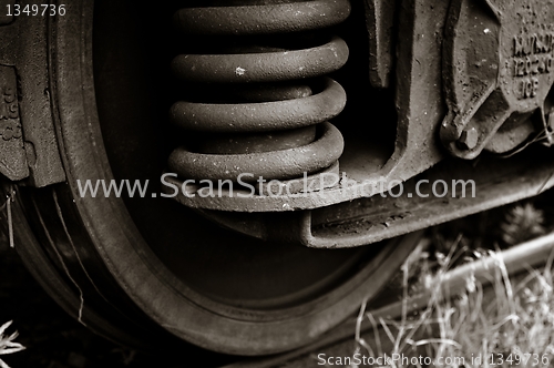 Image of Wheels of a train with rust in black and white