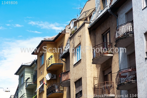 Image of Authentic hungarian apartments with blue sky