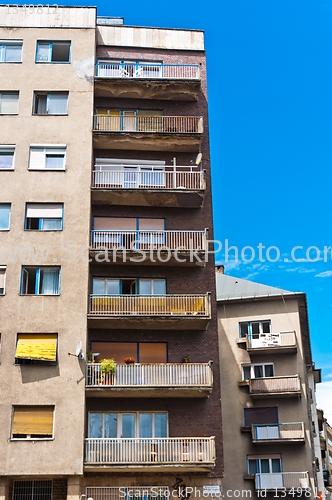 Image of Generic apartment building in Europe against blue sky