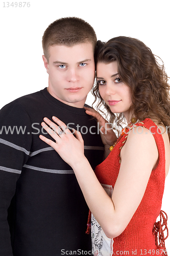 Image of Portrait of the attractive young couple. Isolated on white