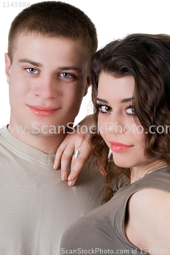 Image of Portrait of the beautiful young couple. Isolated on white