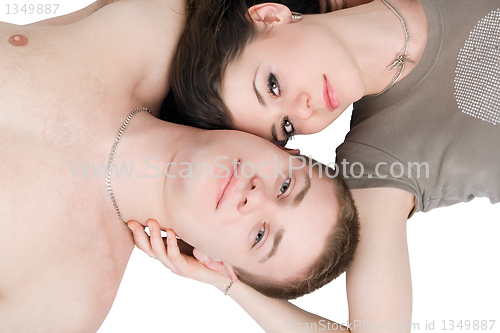 Image of Portrait of the young couple. Isolated on white background