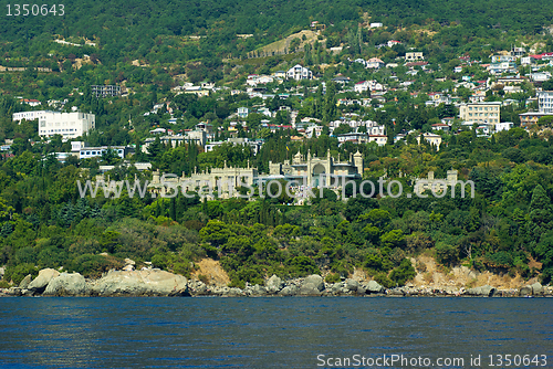 Image of Alupka town and Vorontsov palace. View from the sea. Crimea. Ukraine