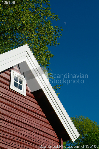 Image of Detail of red log cabin