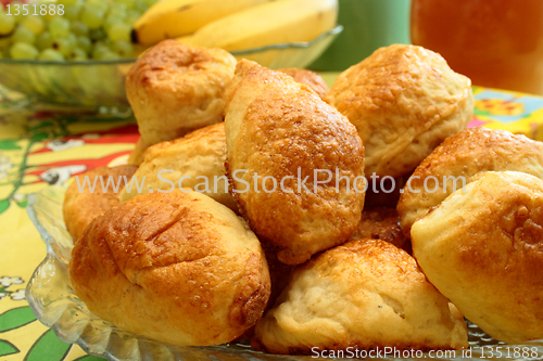 Image of Cakes laying on each others on plate