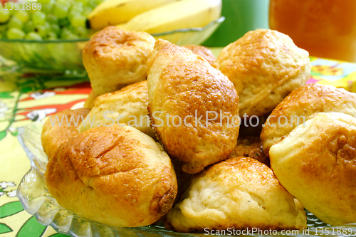 Image of Cakes laying on each others on plate