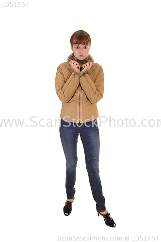 Image of Girl with brown jacket.