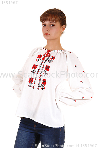 Image of Teenager girl in white blouse.
