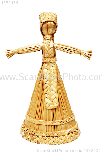 Image of straw doll over white background