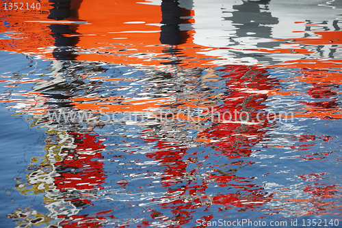 Image of orange, gray and white reflection in the water