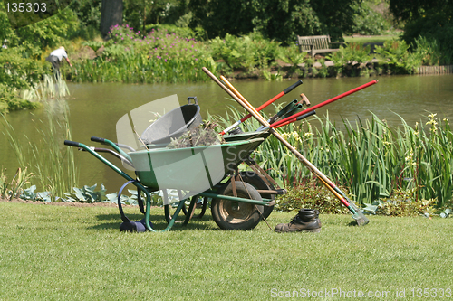 Image of Gardening Tools by pond