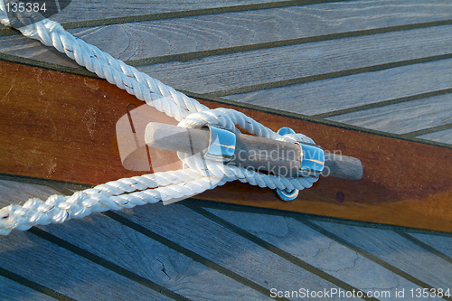 Image of Cleat and rope on a sailboat