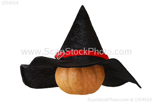 Image of Small Halloween pumpkin in witch hat