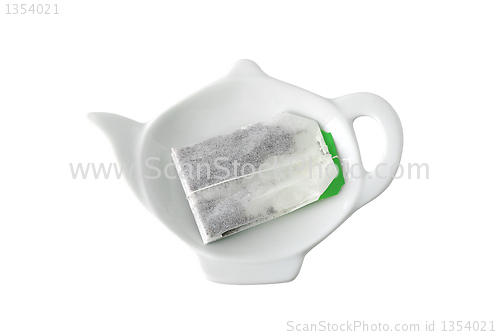 Image of Teabag on teapot shaped saucer