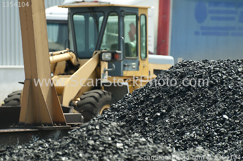 Image of Excavator and coal piles