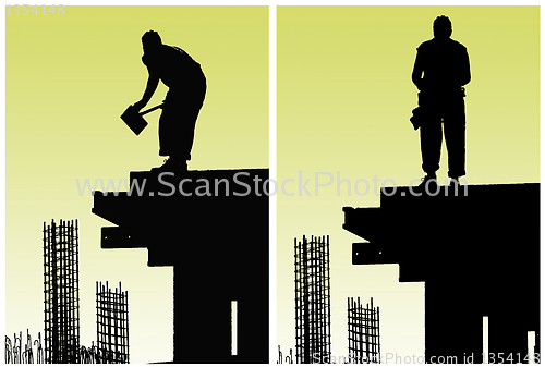 Image of Construction workers put formwork