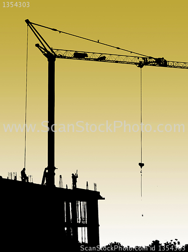 Image of Construction site with crane and workers