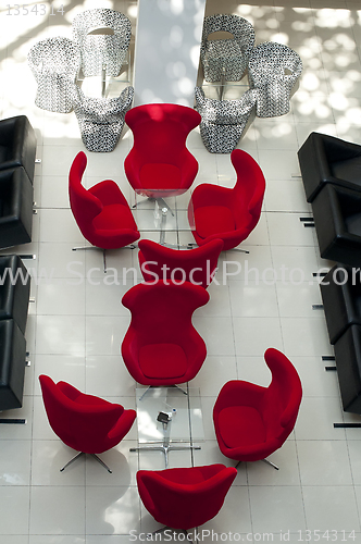 Image of Luxurious red chairs in restaurant