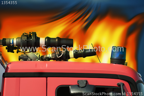 Image of Fire truck and flames