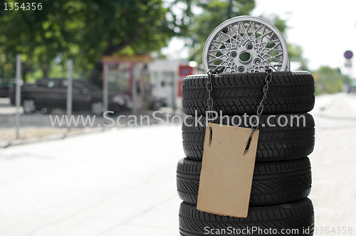 Image of Pile of tires and rims