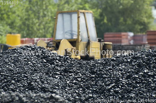 Image of Excavator and coal piles