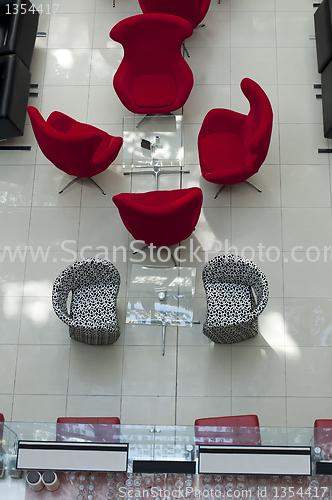 Image of Luxurious red chairs in restaurant and bar