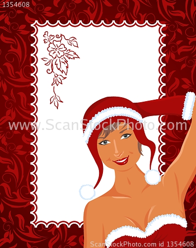 Image of christmas lady with greeting card