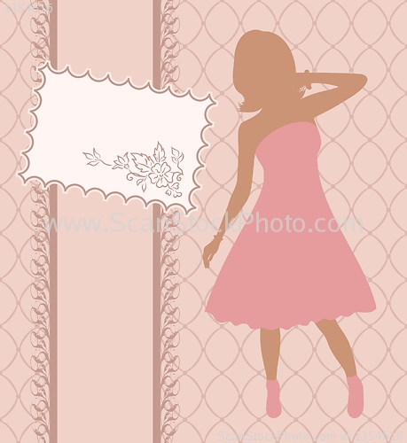 Image of vintage invitation with girl, sketch style