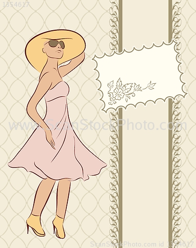 Image of vintage girl with card, sketch style