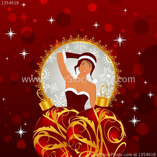 Image of christmas card with sexy lady and balls