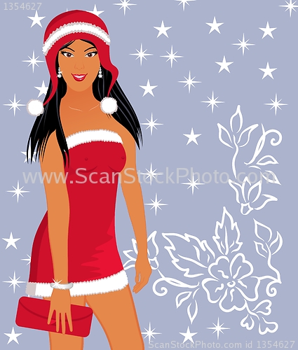 Image of christmas background with sexy lady