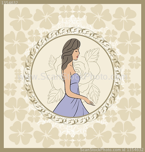 Image of vintage invitation with girl, sketch style