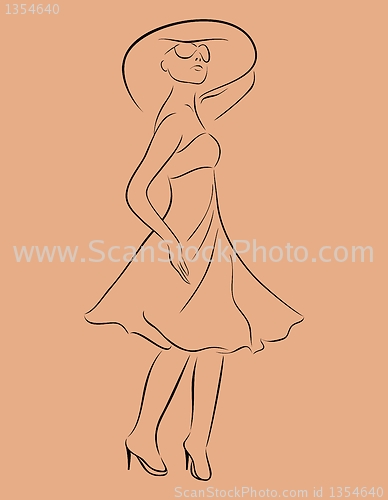 Image of beautiful girl in dress sketch