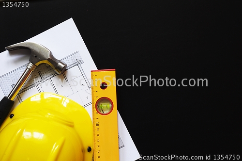 Image of hard hat and tool