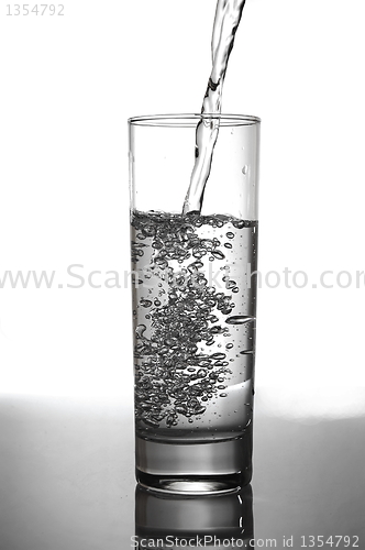 Image of glass of pouring water with reflection