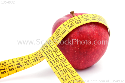 Image of Apple and measuring tape on white