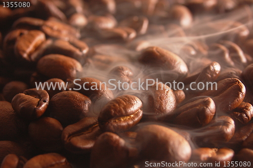 Image of coffee beans with steam