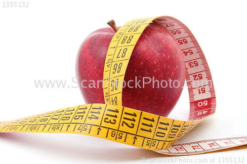 Image of Apple and measuring tape on white