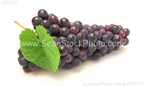 Image of Blue grape with green leaf, isolated on white background