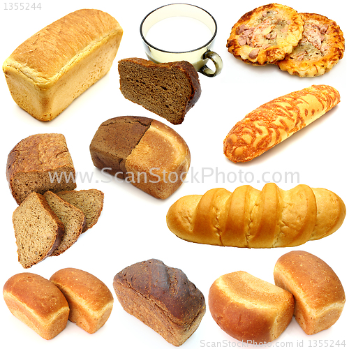 Image of Assortment of different types of bread isolated on white backgro