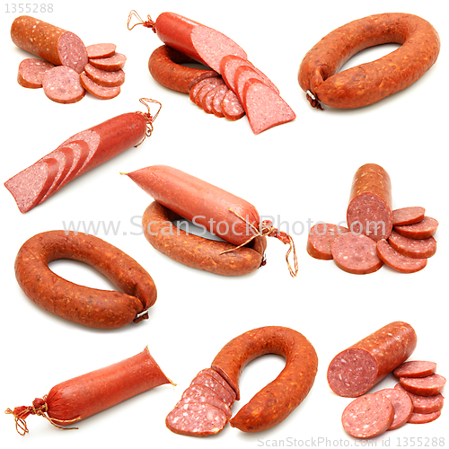 Image of sausage collection isolated on white background