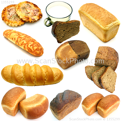 Image of set of ruddy long loaf of bread with the fried crust