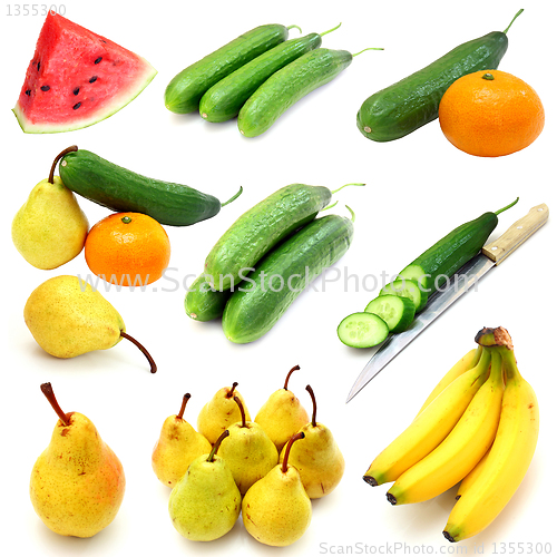 Image of Set of fruits and vegetables isolated on white background