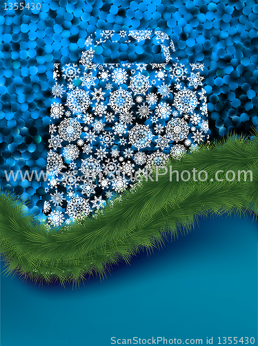 Image of Shopping bag on winter background. EPS 8