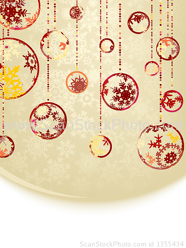 Image of Christmas baubles on gold background. EPS 8