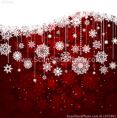 Image of Red card with christmas snowflakes. EPS 8