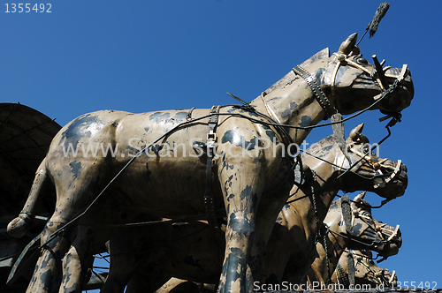 Image of Painted bronze chariots and horses