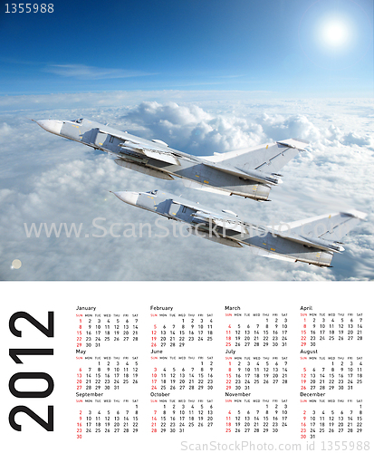 Image of Calendar 2012 with plane image.  Vector illustration
