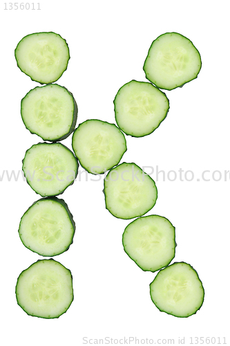 Image of Vegetable Alphabet of chopped cucumber  - letter K