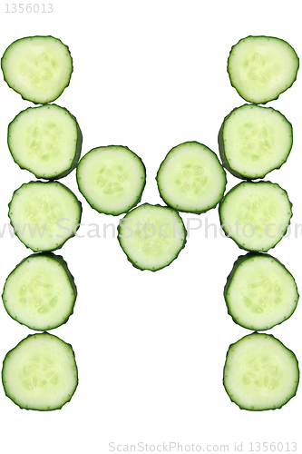 Image of Vegetable Alphabet of chopped cucumber  - letter M